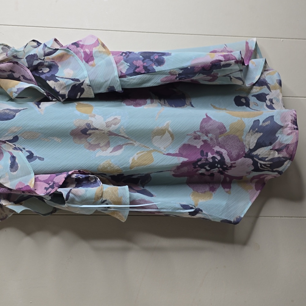 Women's Floral Ruffle Top - Blue and Purple 8 Lauren Ralph Lauren - Picture 8 of 9